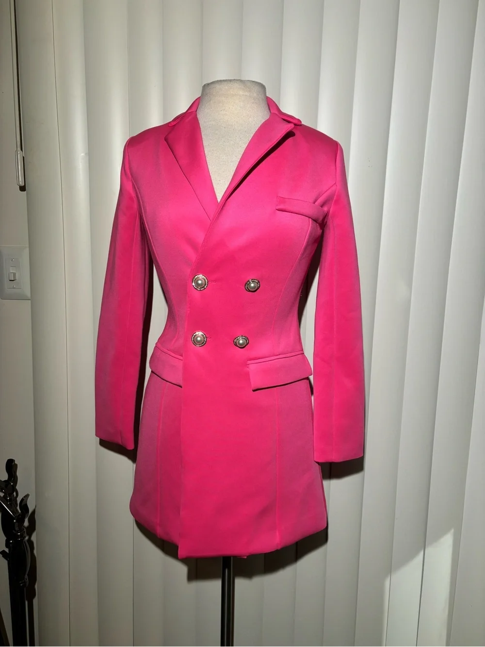 Women's Double-Breasted Fuchsia Blazer Coat